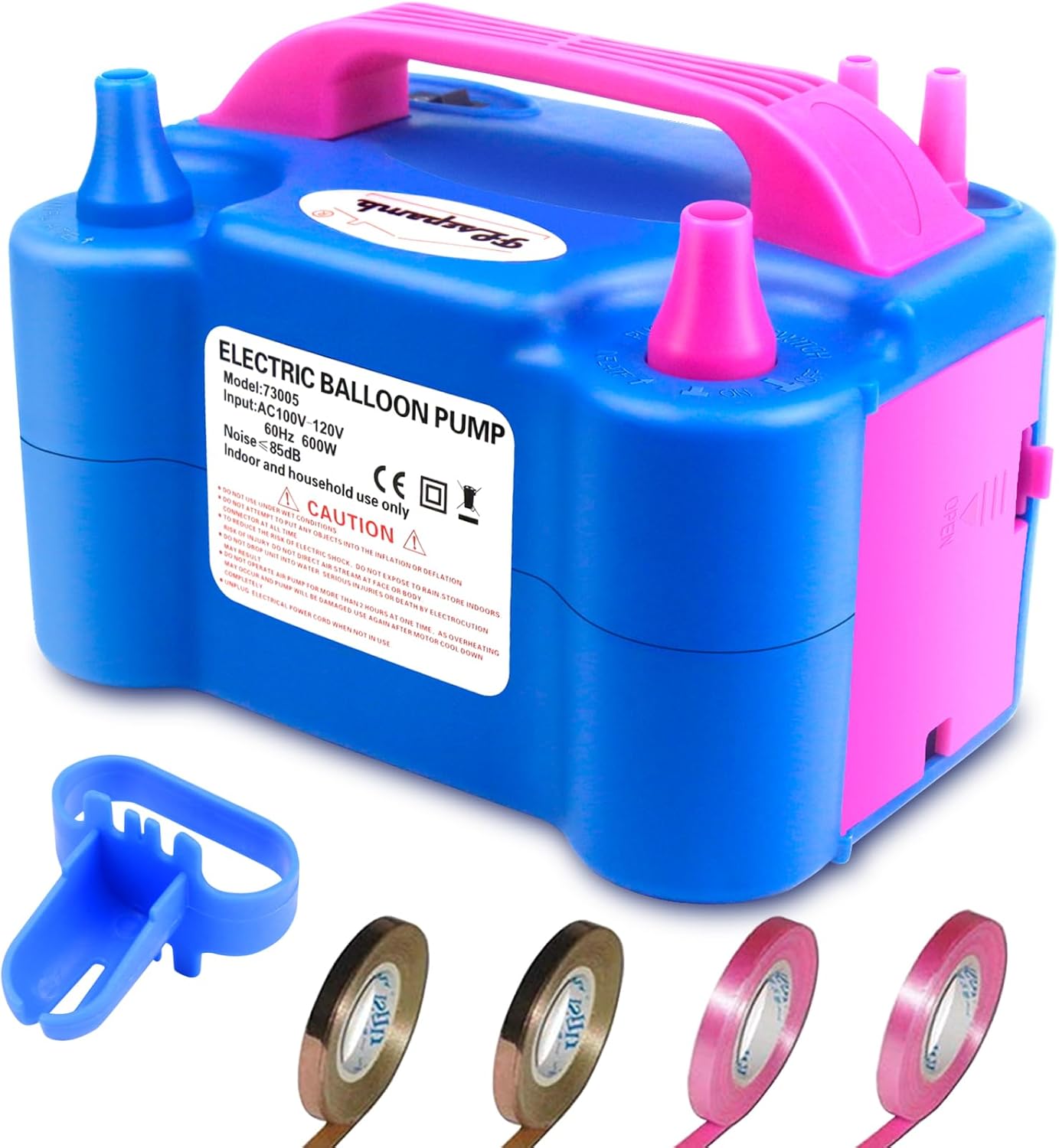 FLSEPAMB Balloon Pump, Electric Balloon Pump, Portable Dual Nozzle 110V 600W Electric Balloon Blower, Balloon Pump Electric for Party Decorations with Tying Tool, Colored Ribbons