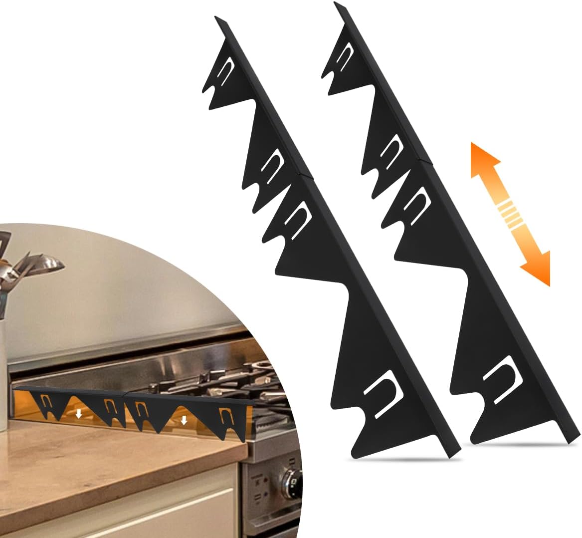 FLSEPAMB  2 Pack Stove Gap Covers Stainless Steel Length 13.8&quot; to 27.6&quot;, Stove Counter Gap Cover Heat Resistant &amp; Easy to Clean Stove Gap Filler, Gaps Between Counter for Stove Countertop, Black