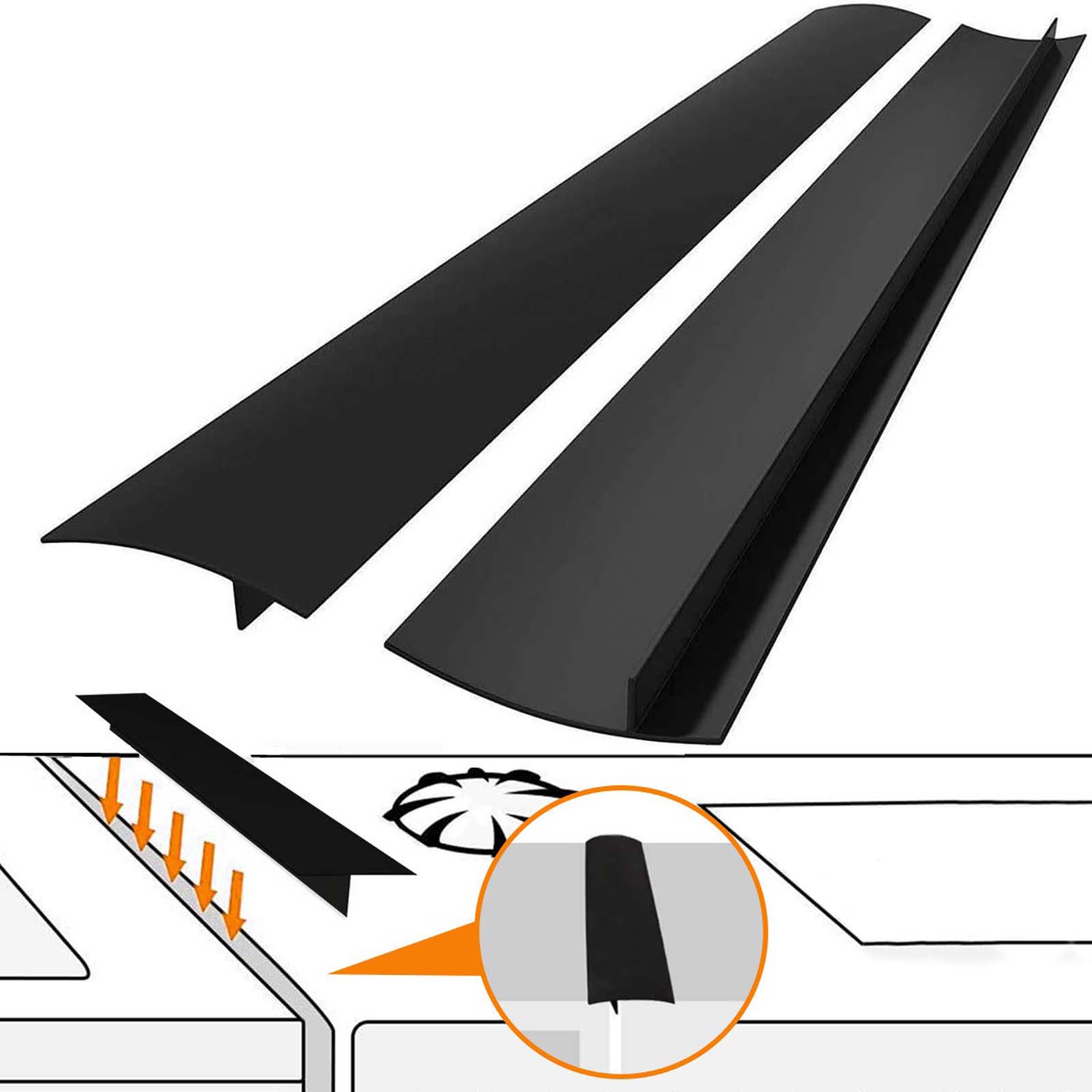 FLSEPAMB 2 Pack 25 Inch Black Kitchen Silicone Stove Counter Gap Cover with Heat Resistant Wide &amp; Long Gap Filler Used for Protect Gap Filler Sealing Spills in Kitchen Counter, Stovetops