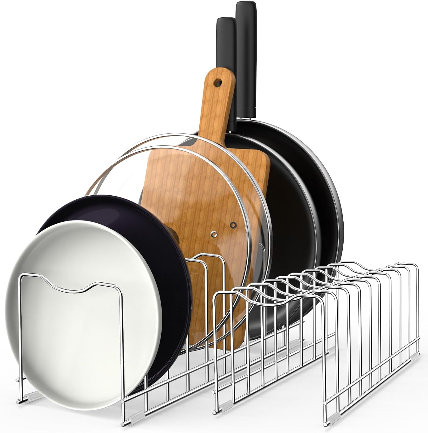 FLSEPAMB 2 Pack Pot Lid Organizer Pan Lid Organizer Kitchen Pot Lid Rack Suitable for Bakeware Dish Plate, Cutting Boards, Pots &amp; Pans, Serving Trays, Reusable Holder
