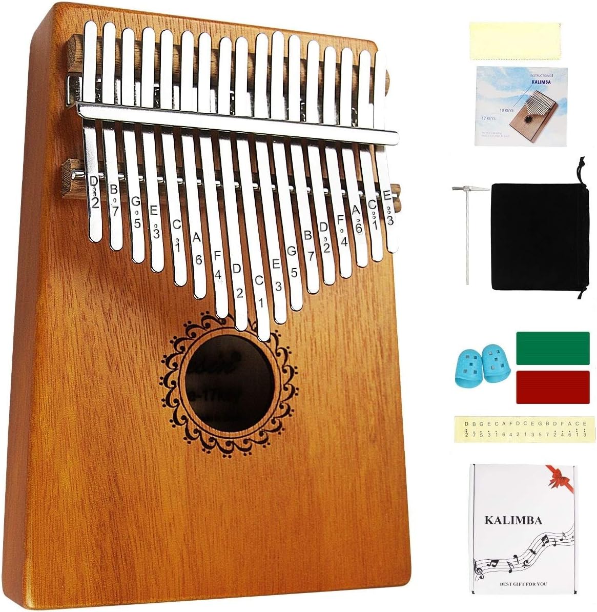 FLSEPAMB Kalimba 17 Key Thumb Piano with mahogany Wood Portable Mbira Finger Piano Gifts for Kids and piano Beginners Professional ( brown)
